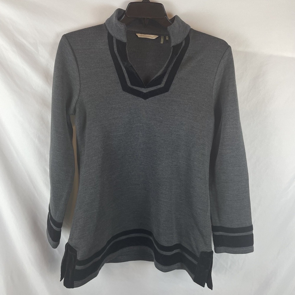 Soft Surroundings Burnt Gray Black Tunic Sweater Wool Blend Cowl Neck Medium M